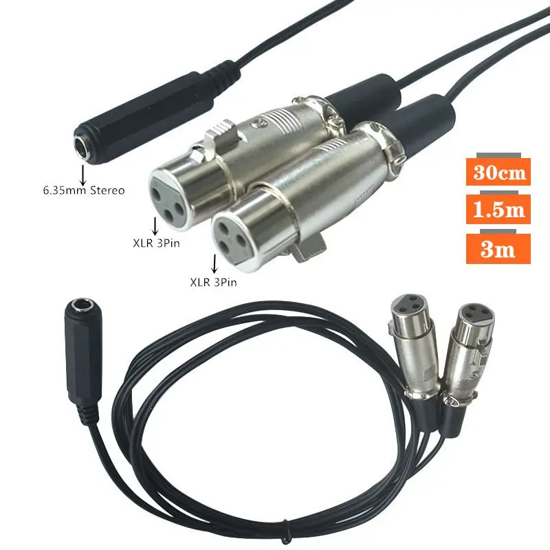 6.35 Female To XLR Card 6.35 Large Three Core XLR Female TRS Balanced Audio Cable XLR Cannon Cable 3 Meters