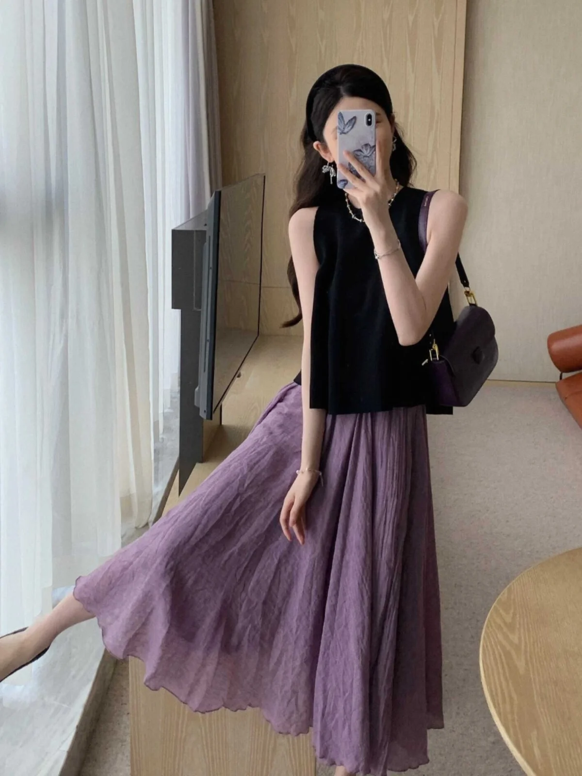 

Летний женский костюм-двойка Sweet Doll Purple ter Ne Dr из полиэстера, с круглым вырезом