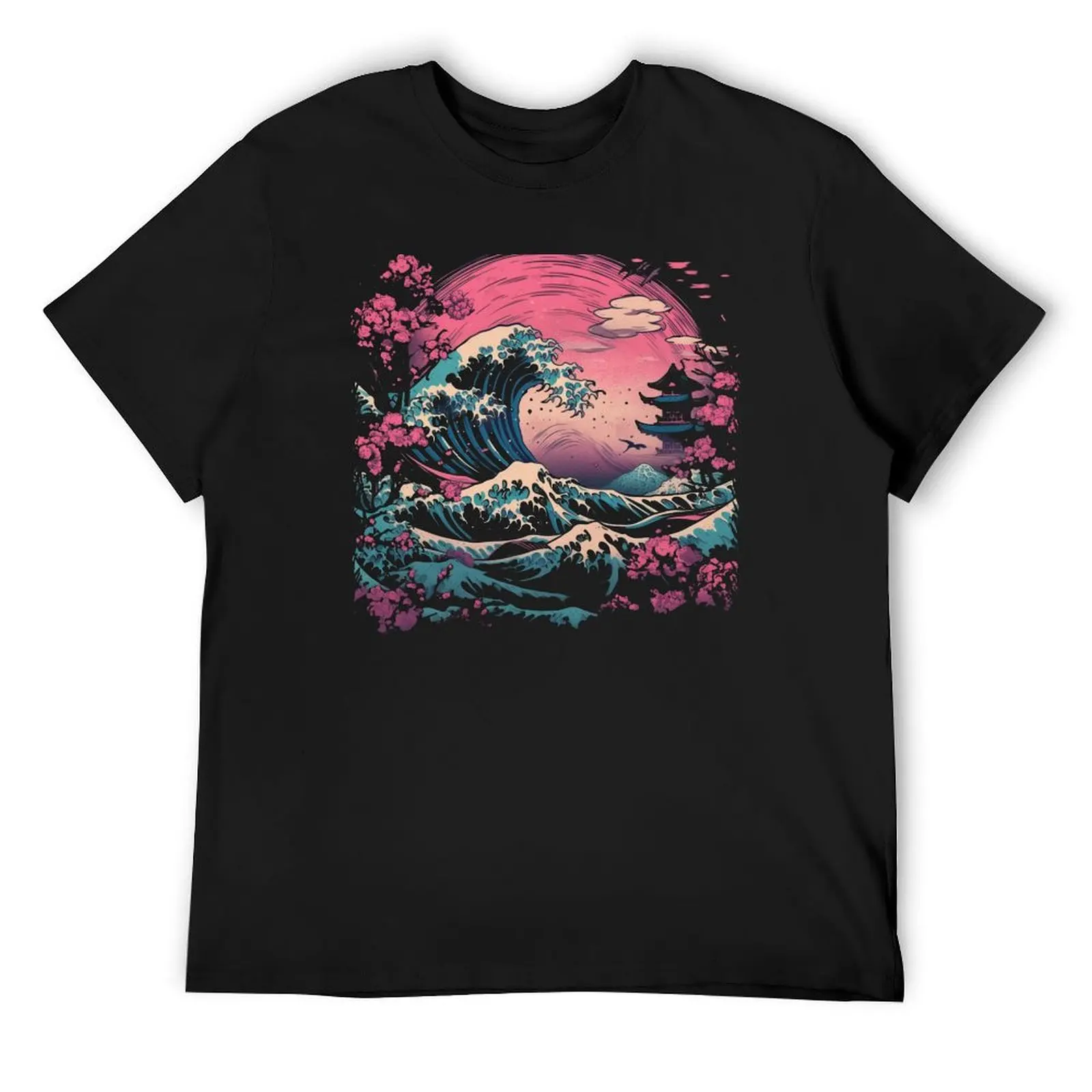 Synthwave Traditional Japanese Wave T-Shirt plus sizes cotton graphic tees essential t shirt customs mens funny t shirts