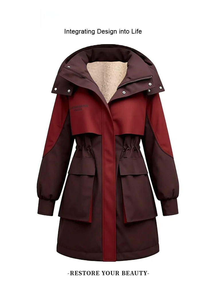 

Ele Faionable Slimming Mid-Length Coat Ele Sle Women's Jaet Knee-Length Zipper Closure Hooded Fce-Lined Oute...