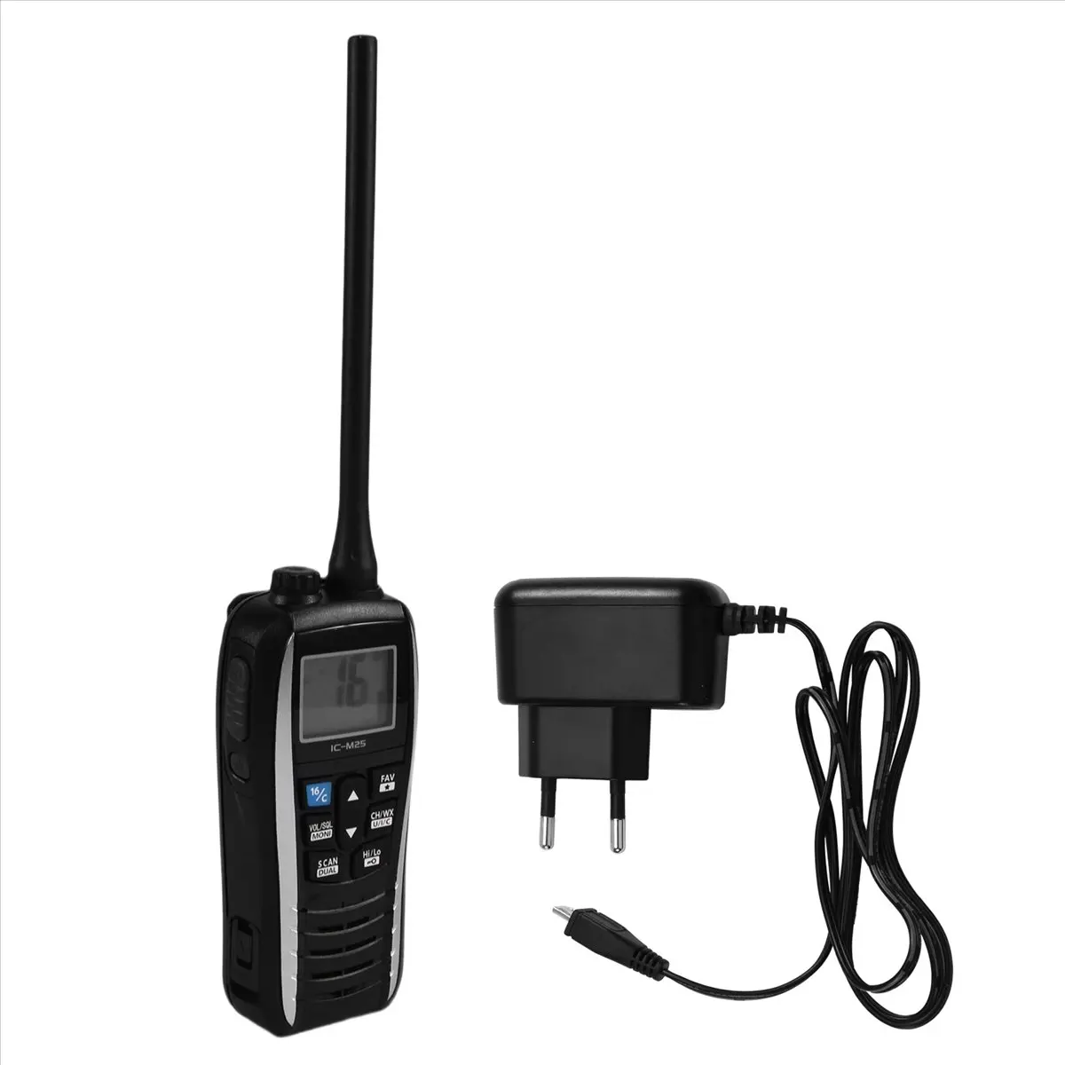 วิทยุสื่อสาร SWXF IC-M25 แบบพกพาสำหรับการเดินเรือ กันน้ำ ลอยน้ำได้ ใช้คลื่นความถี่วิทยุสื่อสารทางทะเล (VHF) พร้อมหน้าจอ LCD และปลั๊กแบบกันน้ำมาตรฐานยุโรป