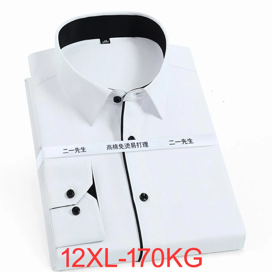 Autumn Spring Men Office Shirt cotton Plus Size 10XL 12XL 9XL Formal Shirts long Sleeve Business Big 5XL 11XL Blue Black Shirt