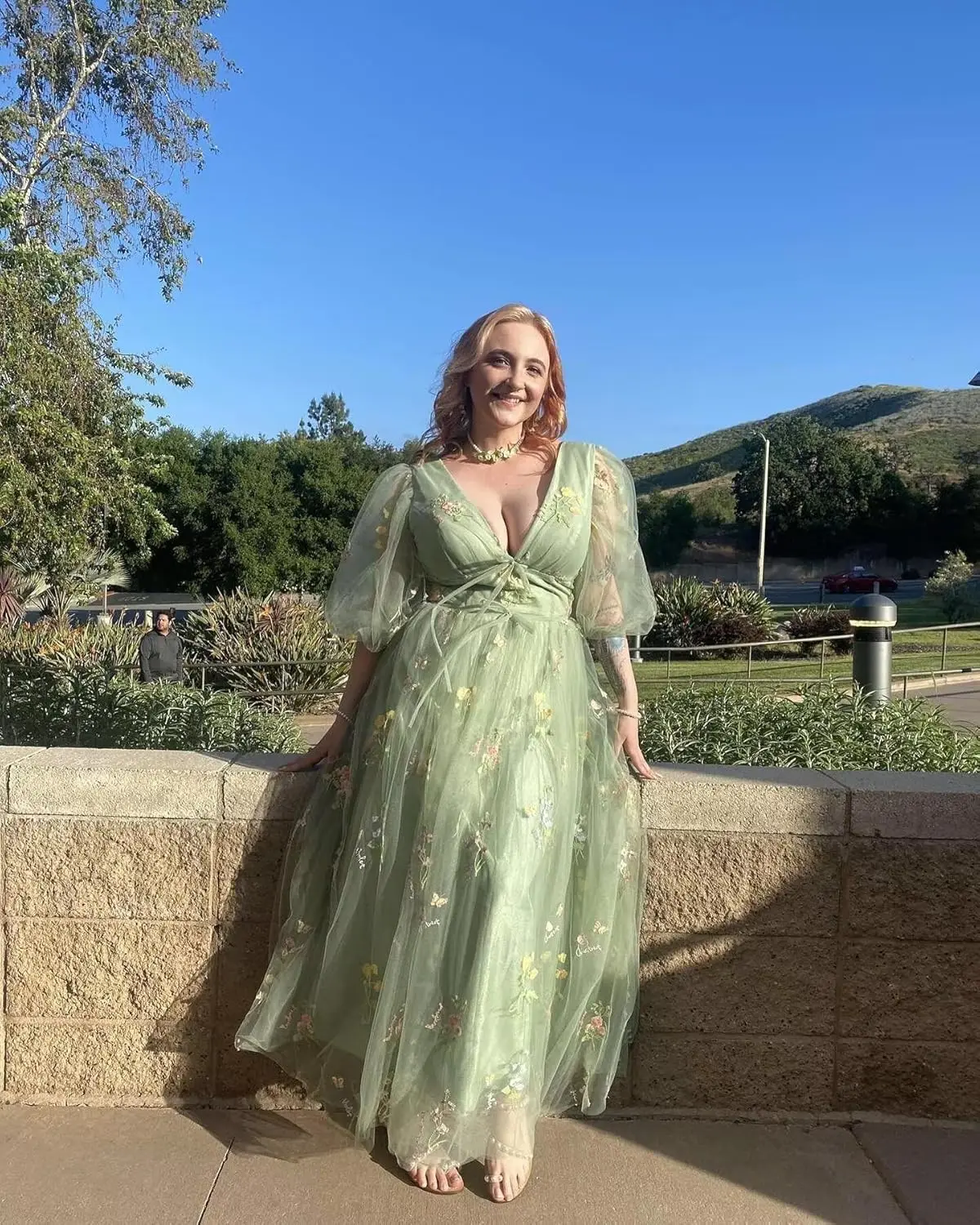 여성용 짧은 퍼프 소매 프롬 드레스 꽃 자수 플로럴 튤 정장 이브닝 파티 가운