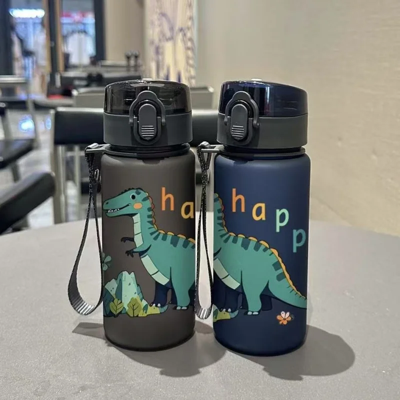 3D Printed Dinosaur Printed 400ML Water Bottle - PVC-Free, Leak-Proof, Matte Finish, Includes Straw & Carry Loop