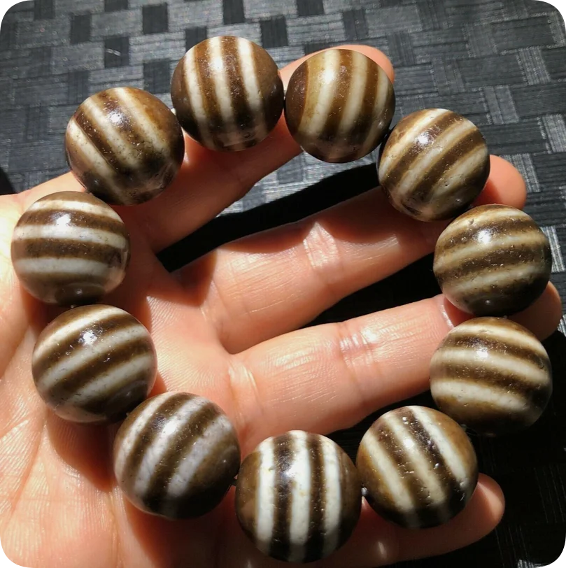 Ultra Magic Tibetan Old Agate 3stripe Healer Medicine Totem dZi Bead Bracelet