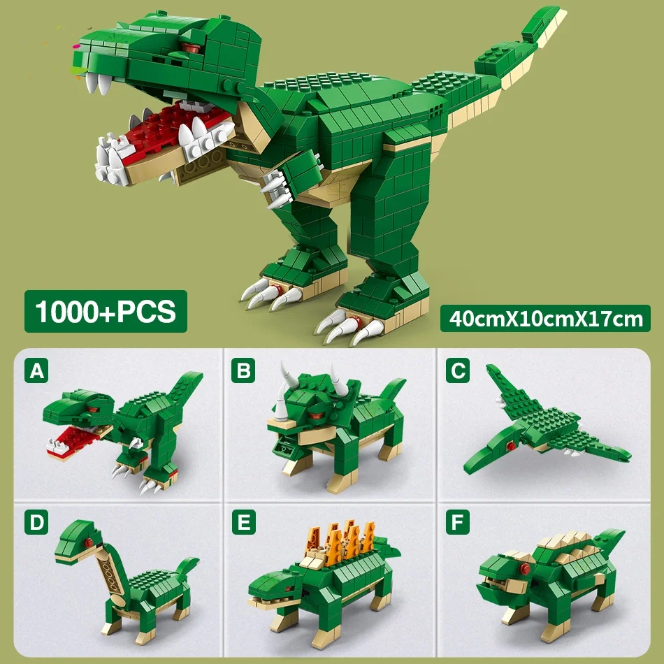 1000PCS 6 In 1 Jurassic Sarcosuchus Imperator Tyrannosaurus Rex Model Building Blocks Kids Dinosaur World Bricks Toys