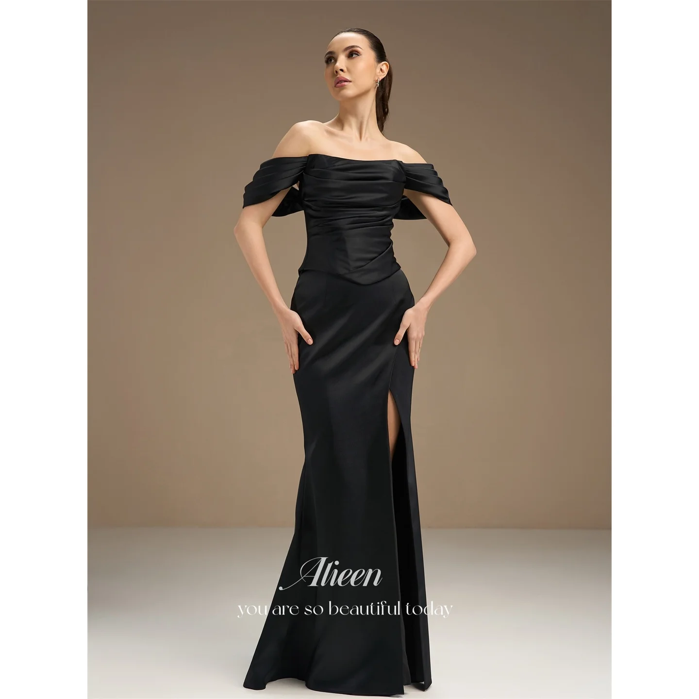 

Aileen Crepe Off The Shoulder Black Mermaid Evening Dress 2026 Prom Dress Women Ladies Elegant Customized Robes de Soirée