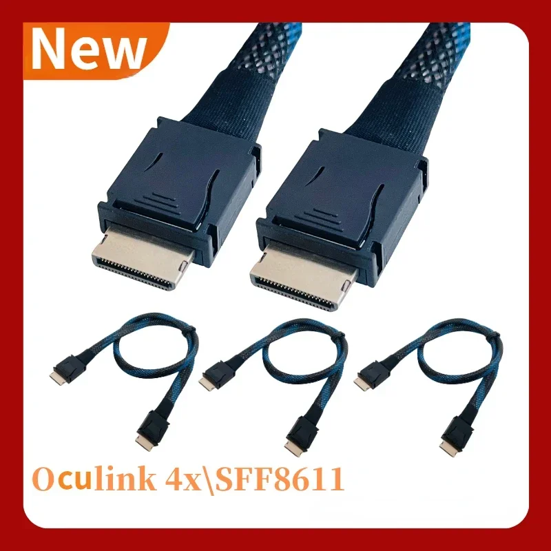 PCIE 4.0 X4 GEN4 High Speed 24Gbps SAS4 Oculink Cable SFF-8611 Braided Soft Extender Cable GPU SSD OCuLink 4X Silver-Plated Wire