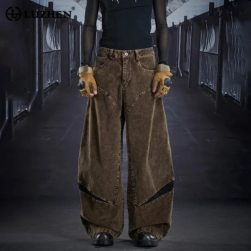 

LUZHEN 2025 New Original Corduroy High Quality Patchwork Design Loose Straight Trousers Men Fashion Wide Leg Casual Pants JY5700