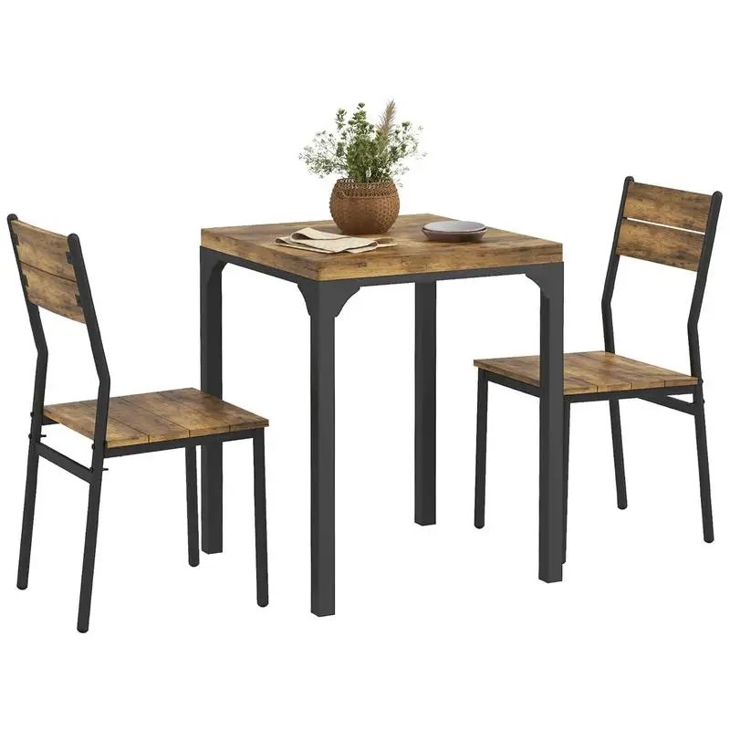 3-Piece Dining Set for 2, Modern Kitchen Table & Chairs, Space-Saving Rustic Brown Design for Small Spaces, Perfect for