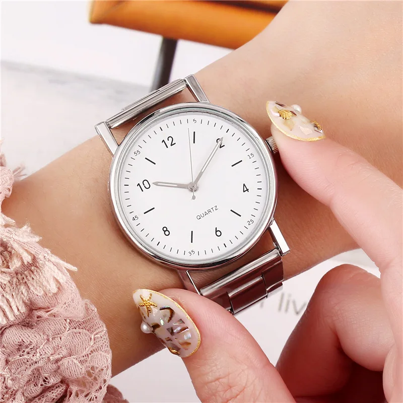 Relojes de acero inoxidable de oro rosa de lujo para mujer, reloj de cuarzo clásico con esfera redonda, relojes de pulsera de negocios para mujer