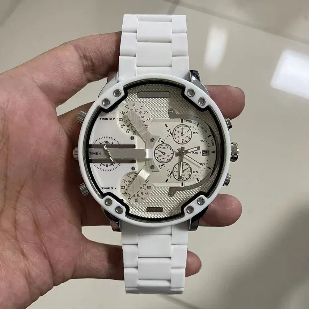 Reloj deportivo de cuarzo para hombre, correa de silicona, multifunción, zona horaria Dual, esfera grande, acero fino, nuevo, 2024