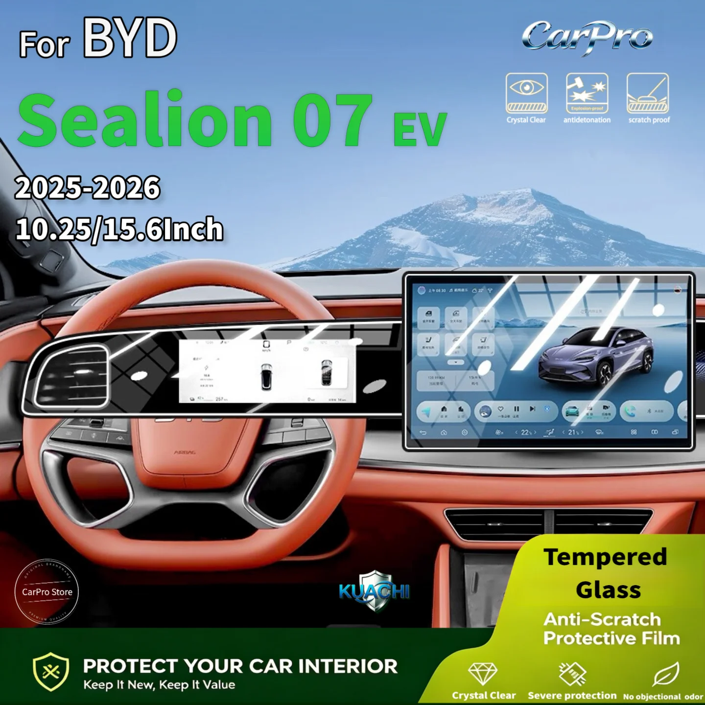 For BYD Sealion 7 2024‑2026 10.25/15.6Inch Car Interiors Screen Tempered Glass Film Anti‑Scratch Anti‑Fingerprint Anti‑Grease HD