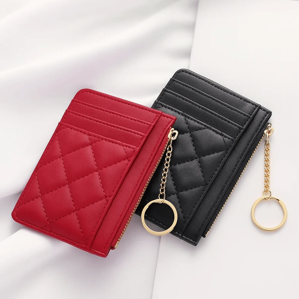 أزياء قصيرة معلقة بطاقة حقيبة بو الجلود الملونة متعددة بطاقة المحفظة متعددة الوظائف سستة حامل البطاقة للجنسين #4