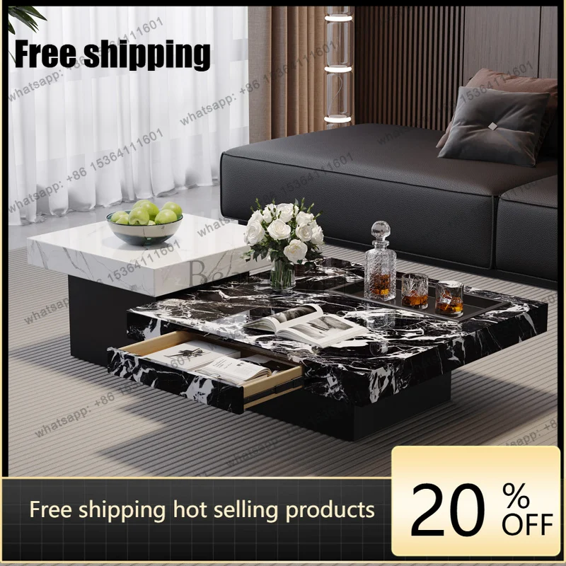 XX.Rustic Design Coffee Table Style Marble Luxury White Modern Coffee Table Decor Center Space Meuble Salon Living Room Furnitur