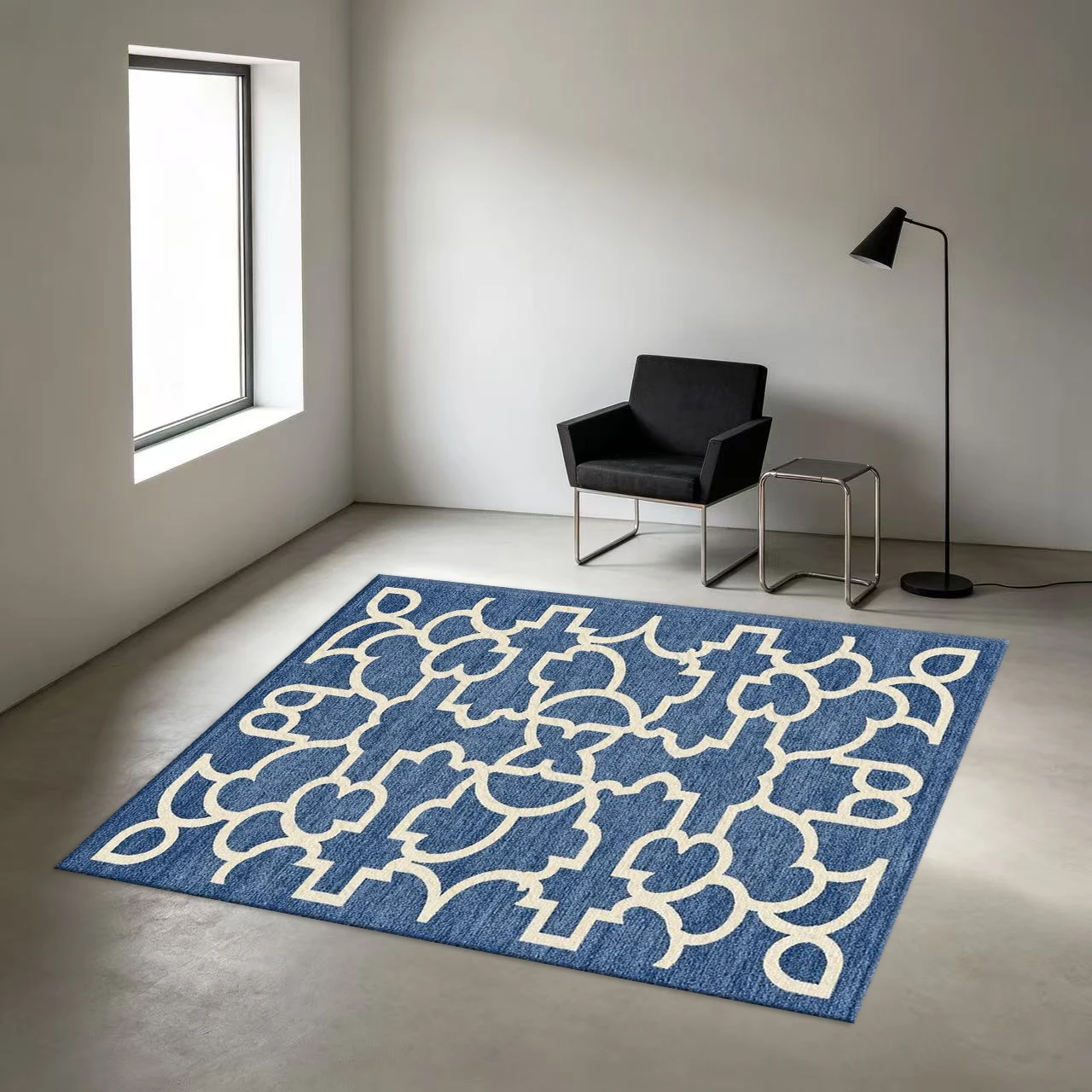 Blue Background White European-Style Geometric Checkered Carpet Floor Non-Slip Mat