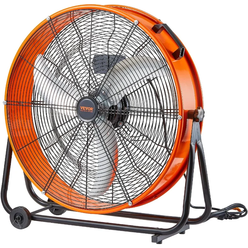 مروحة طبلة VEVOR، 24 بوصة 8700 CFM عالية السرعة، مروحة أرضية شديدة التحمل، 3 سرعات، سلك 5 أقدام، 360 درجة ° مائل قابل للتعديل،