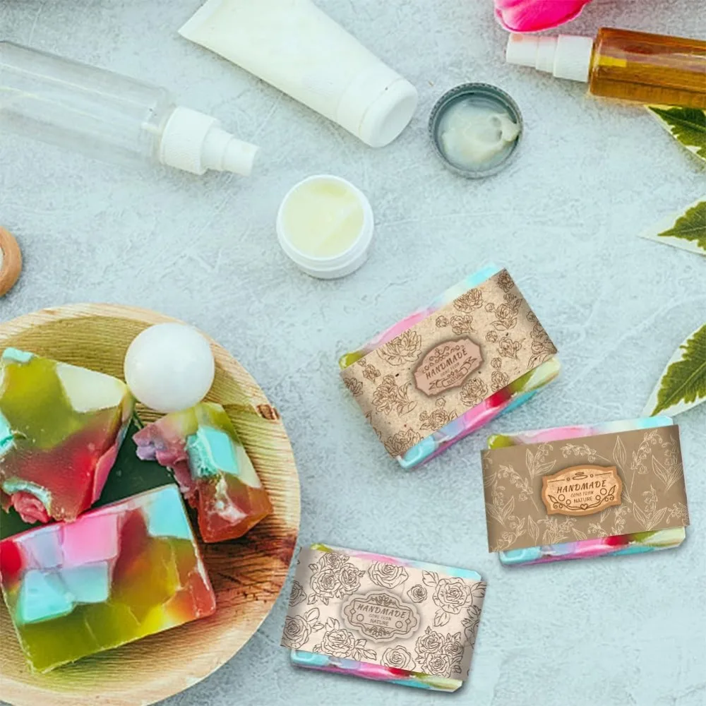 90PCS Wrap Paper Tape 9 Styles Flower Soap Packaging Paper Soap Paper Wrapper Tags Crafts Wrapper Sleeves Covers Vertical