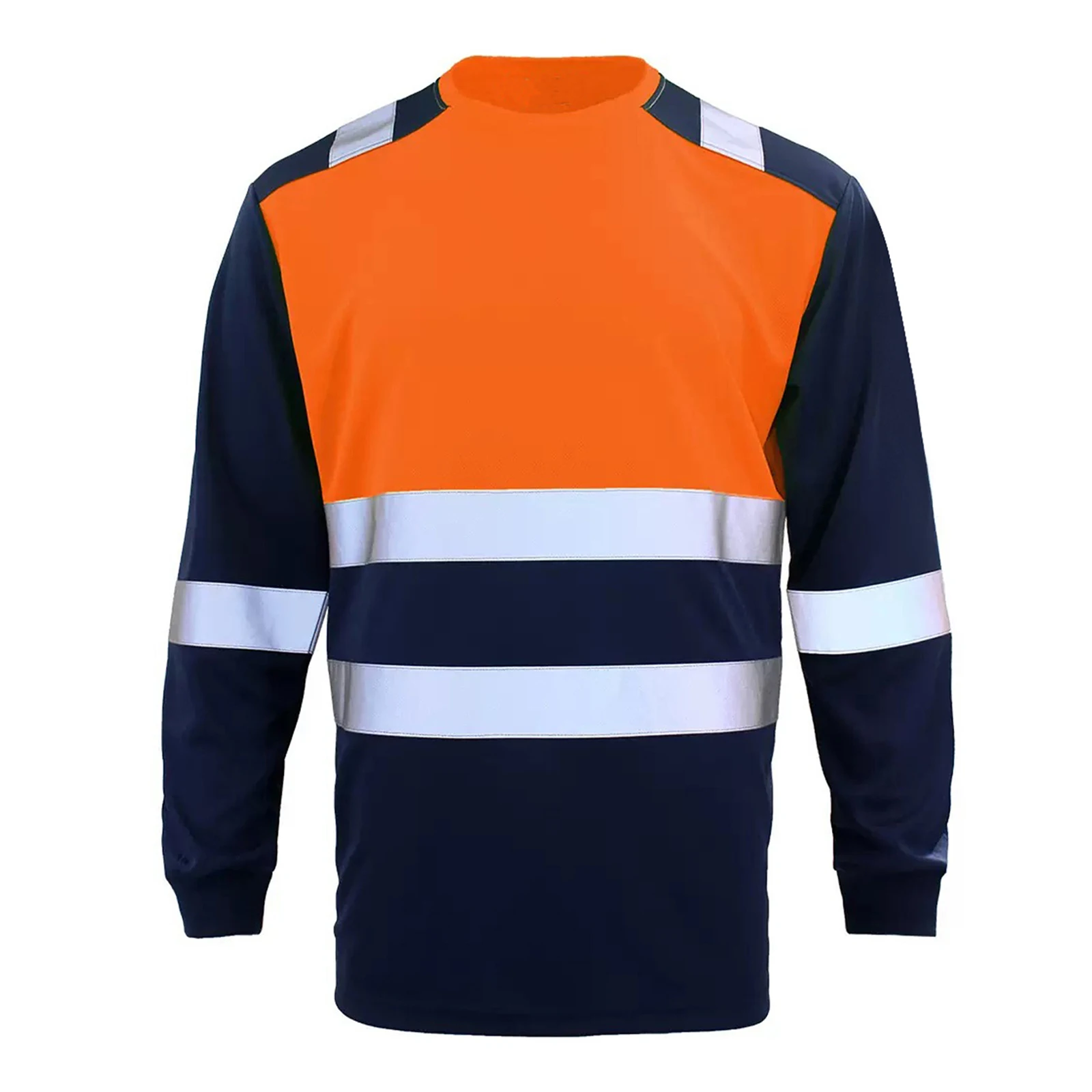 T-shirt à bandes réfléchissantes pour hommes, haute visibilité, manches longues, évacuant l'humidité, bloc de couleur, protection de sécurité, vêtements de travail