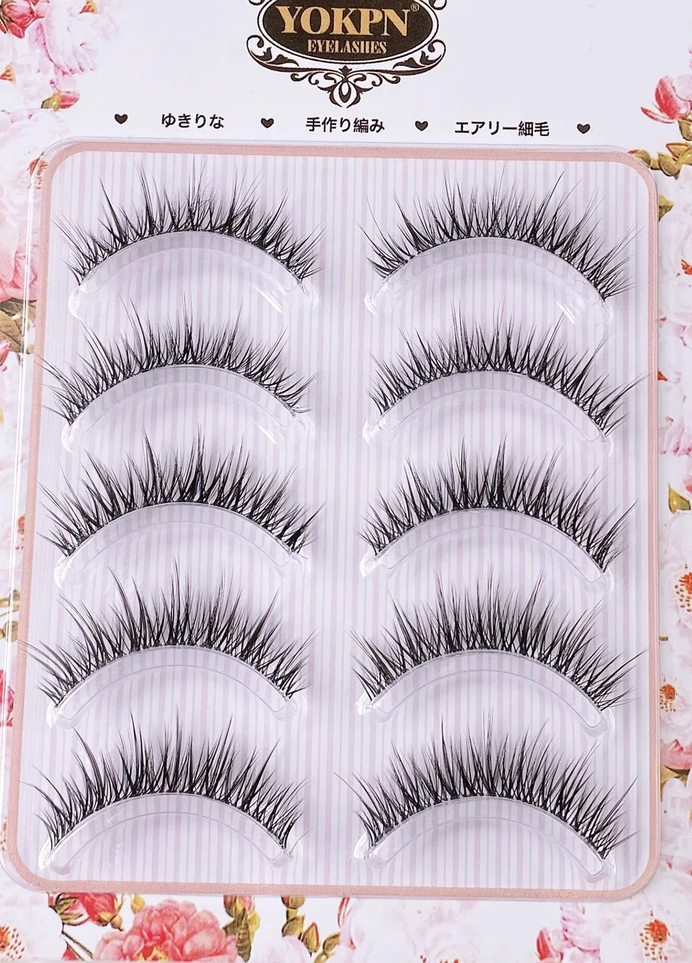 YOKPN transparent stem natural false eyelashes Manga Fairy Cat Ear Plain Doll Curl up thick eyelashes One-piece type