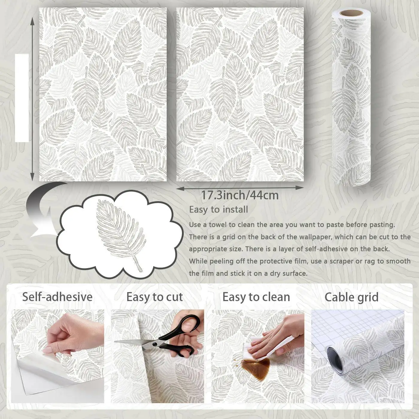 ورق جدران بوهو قابل للتقشير واللصق، ورق حائط مخطط حديث بألوان مائية بيج، ورق حائط ذاتي اللصق، ورق اتصال قابل للإزالة للخزائن #6