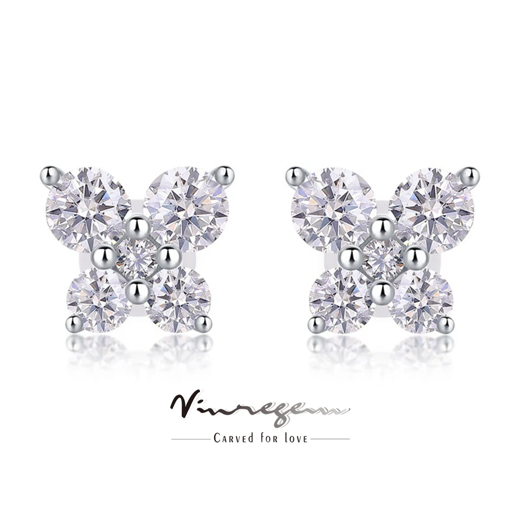 

Vinregem GRA 3EX VVS1 D Color Real Moissanite Diamonds Gemstone Sparkling Ear Studs Earrings 100% 925 Sterling Silver Jewelry