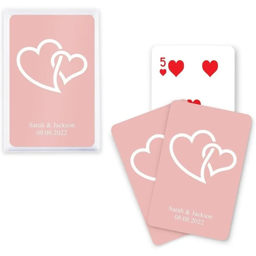 

Уникальные свадебные сувениры с игральными картами по индивидуальному заказу и дизайном с соединенными двойными сердечками для особых случаев. Идеальный индивидуальный подарок для