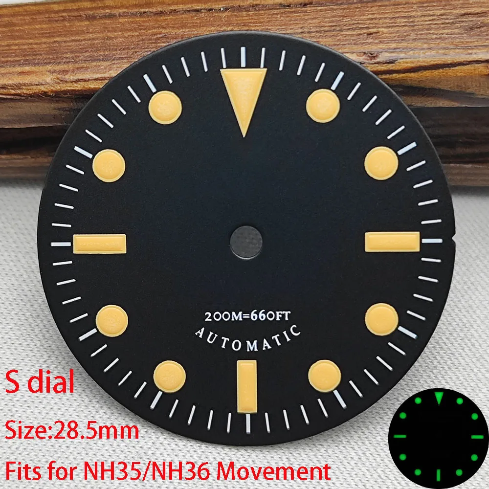 28.5mm NH35 dial High Quality retro dial S dial green luminated dial suitable for NH35 NH36 movement watch accessories