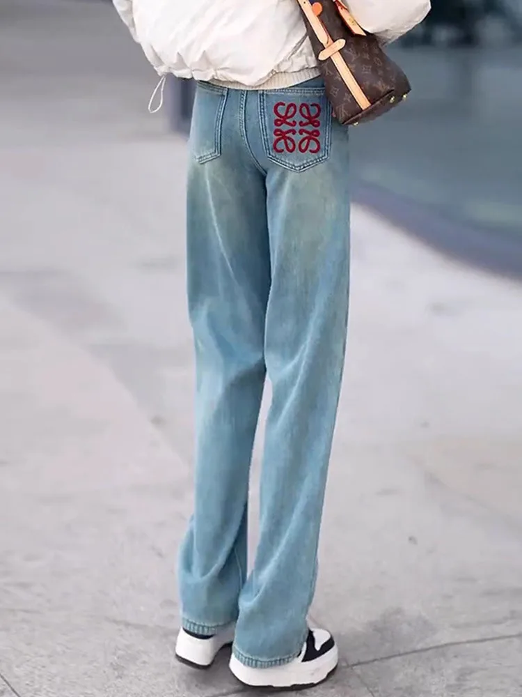 High Waist Wide Leg Jeans Women's Loose Fit Straight Cut Retro Slimming Denim Pants Autumn New Sle plus Size Casual Trousers