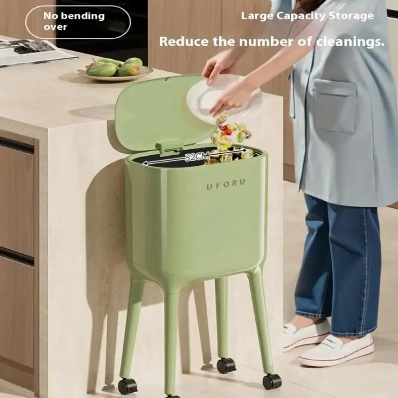 Large Capacity Oval Trash Can with Press-to-Open Lid High-Leg Durable Plastic for Kitchen And Living Room