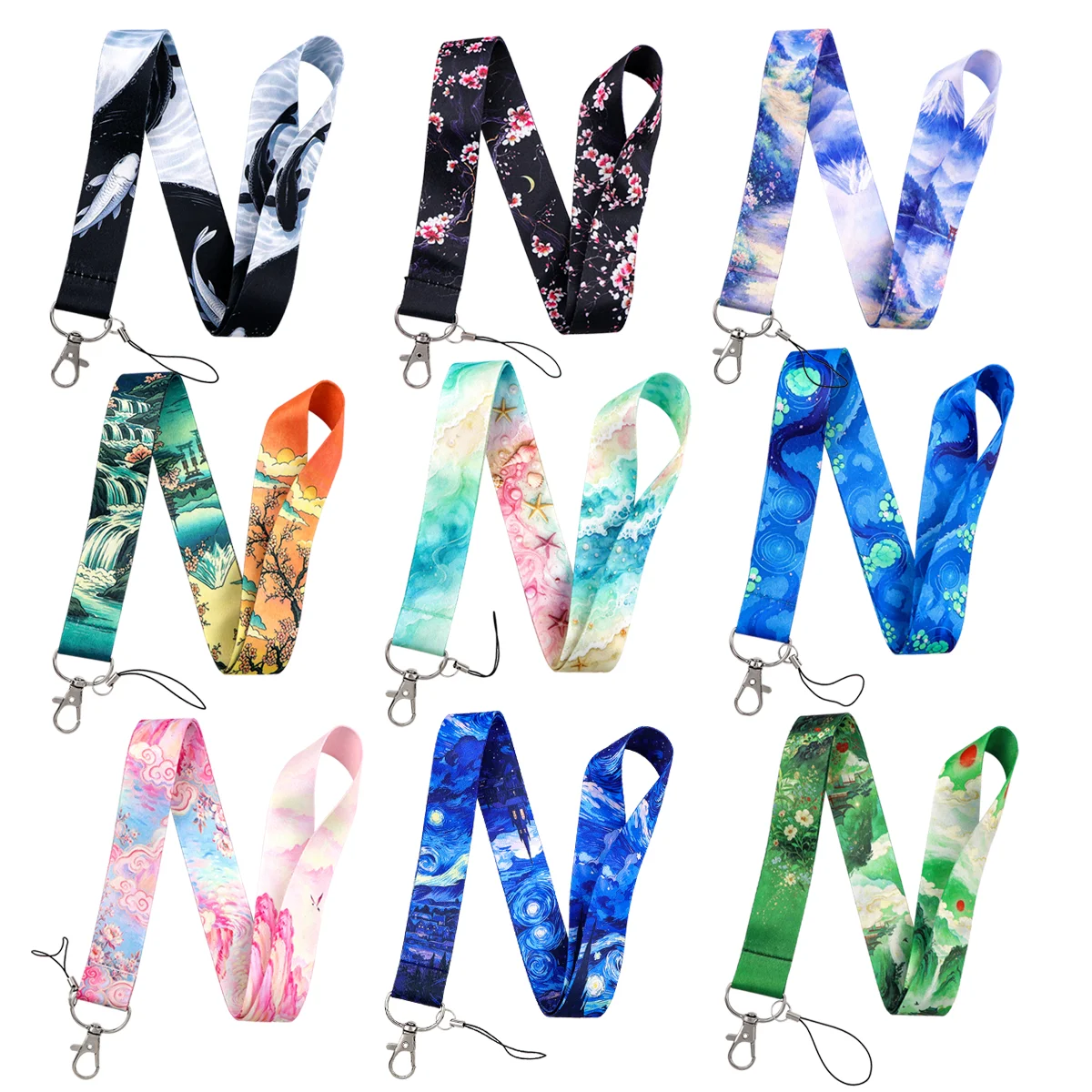 Art Landscape Chinese Mountain Strap Keychain Lanyard For Cars Motorcycles Key Anti-Lost Rope Fahion Accessories Gift for Friend