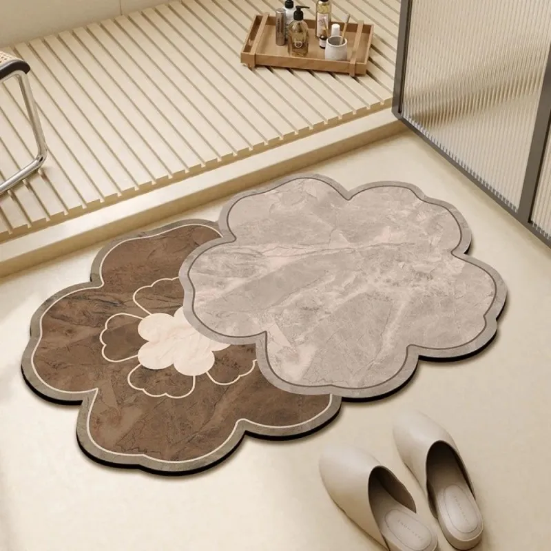 VIKAMA Boho Floral Bath Mat Super Absorbent Non-Slip Quick Dry Floor Rug Irregular Flower Doormat for Bathroom Bedroom