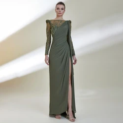 Elegant Wedding Guest Dresses for Women 2023 Green Chiffon Mermaid Evening Dress Long Sleeves Beaded Luxury  Party Gowns