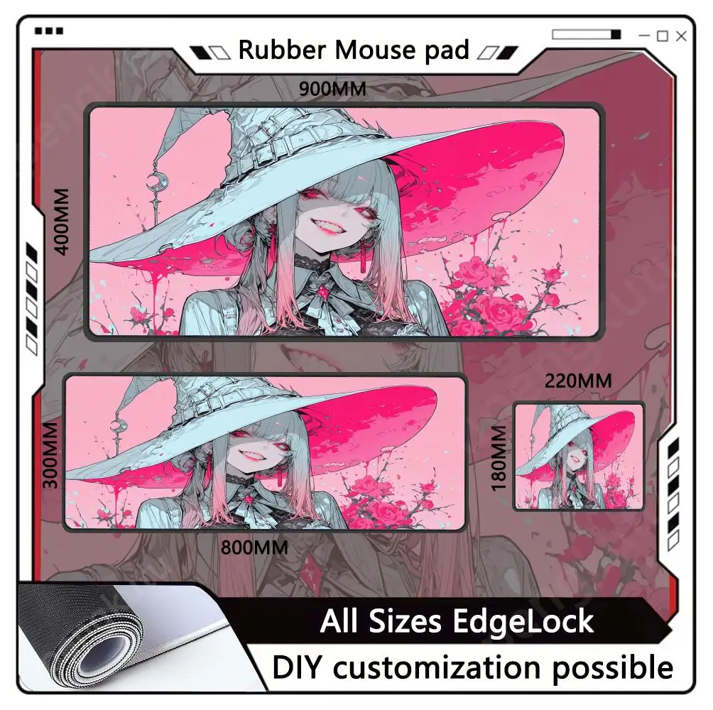 Cartoon mouse pad, pink with artistic patterns, non-slip rubber edging, and a locking clasp; a suitable gift for boys.