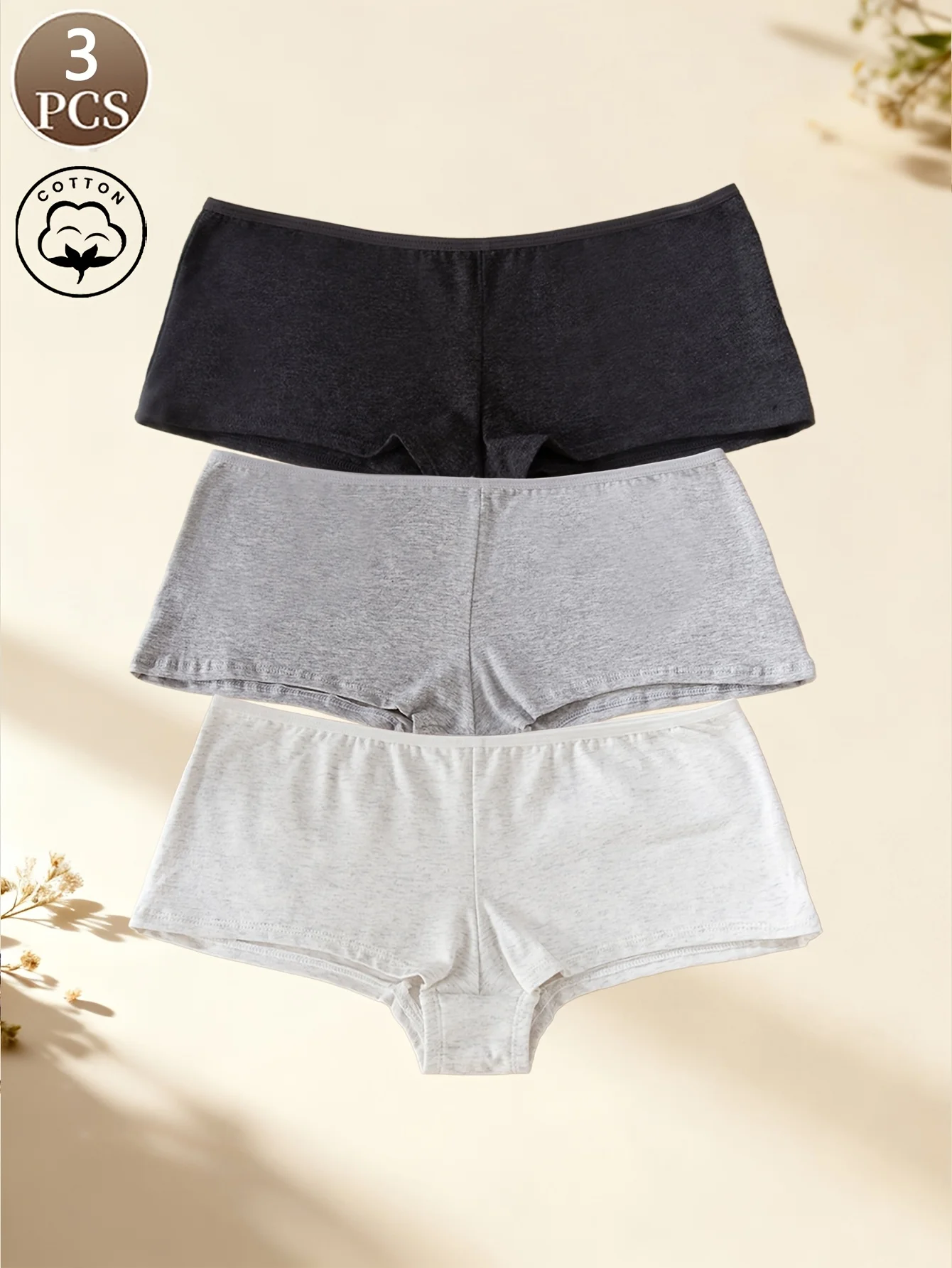 3-piece simple solid color low-waisted women's briefs, seamless leggings, safety pants, sporty, comfortable and soft women's und