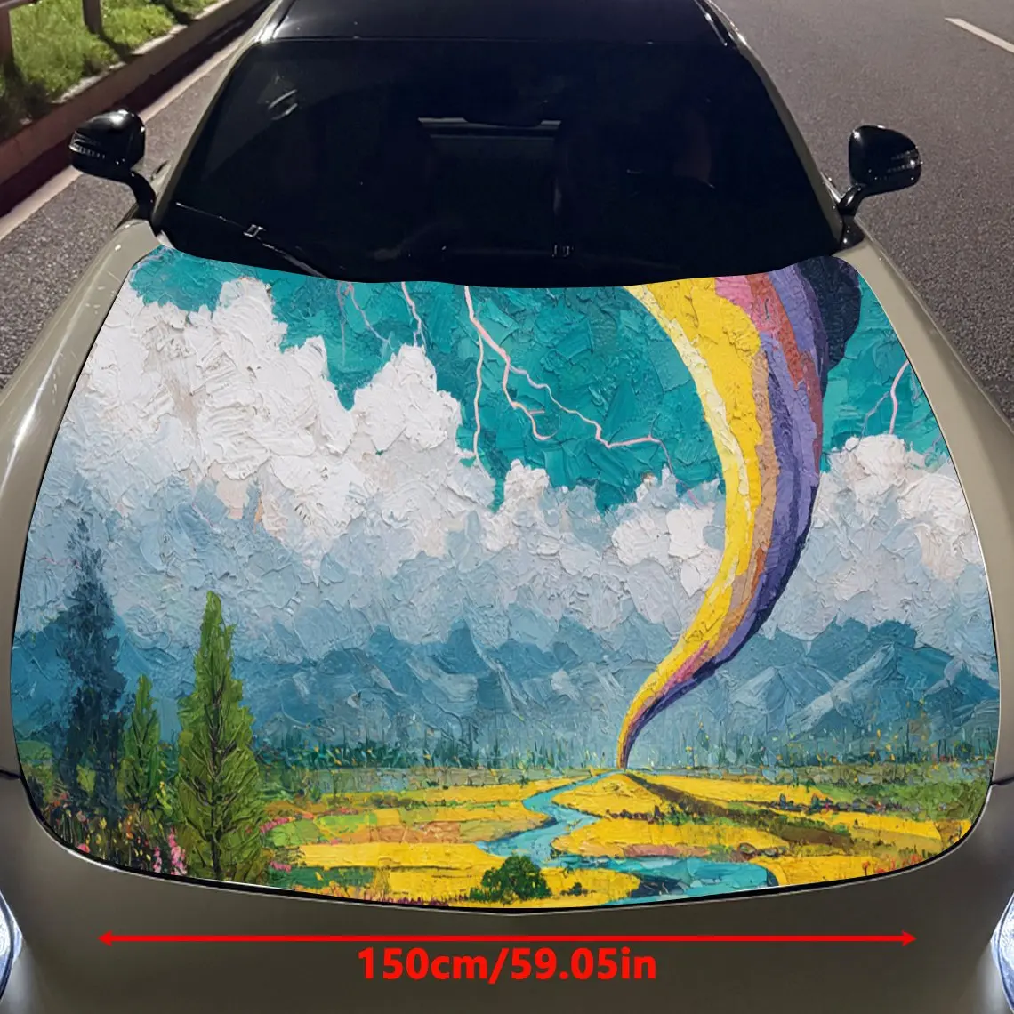 Oil Painting Style Wheat Field Tornado Car Hood Vinyl Stickers Car Surface Protection Decal Car Decoration Cover Vinyl Wraps Wat