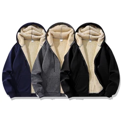 High Quality Fleece Jackets Men's Winter Plus-Size Jacket  Windproof Warm Thick Coat Solid Color Cotton Jacket Men Hooded Coats
