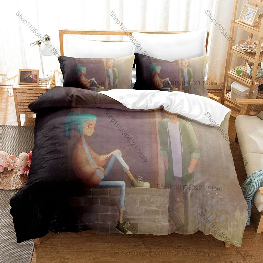 Oxenfree Duvet Cover + 2 Pillowcases, Supernatural Thriller Game Print Bedding Set Soft Fabric Bedroom Decor Gift for Indie Game