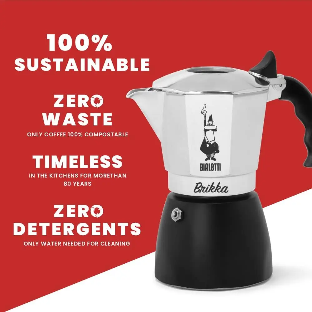 Bialetti - New Brikka, Moka Pot, the Only Stovetop Coffee Maker Capable of Producing a Crema-Rich Espresso, 4 Cups
