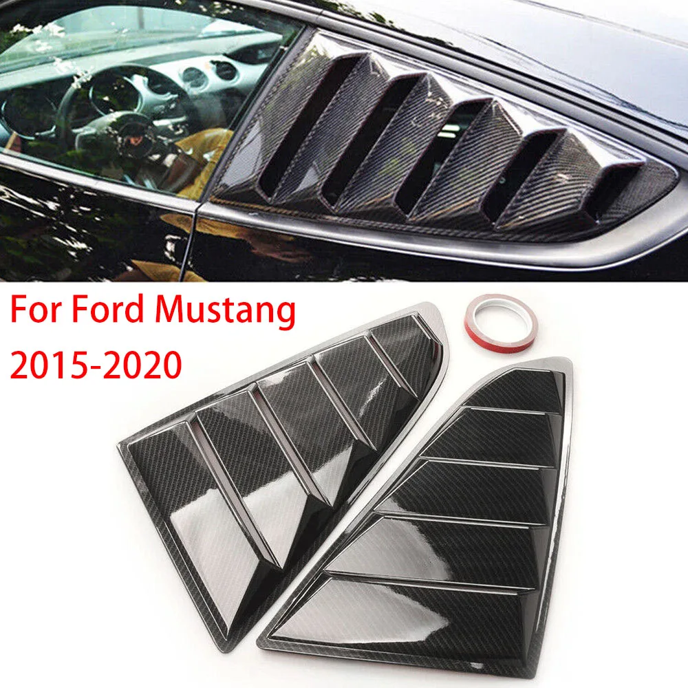 For Ford Mustang 2015-2020 Car Rear Louver Window Side Shutter Cover Trim Sticker Vent Scoop ABS Carbon Fiber Black Accessories