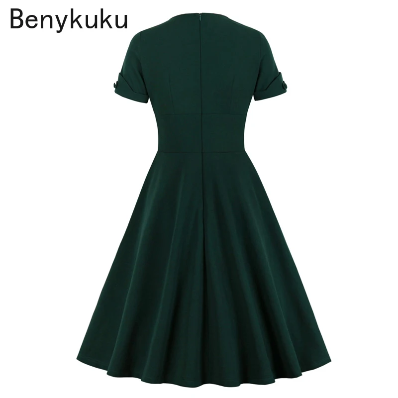 1950s Vintage Green Wrap Dress A Line Swing High Waist Ruched V Neck 4XL Plus Size Women Dresses Summer Elegant Party Midi Dress