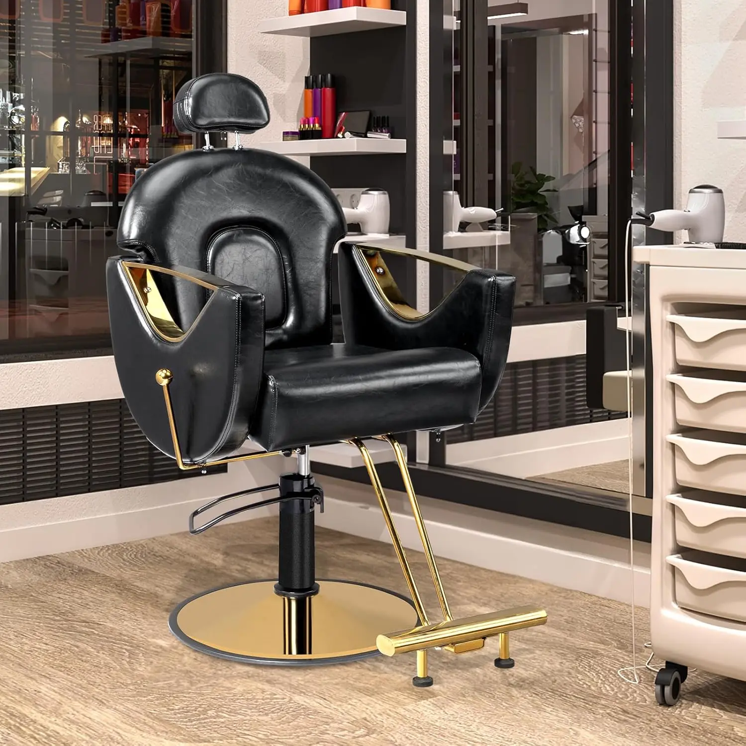 Modern Barber Shop Beauty Salon Black Green Pink Hydraulic Barber Styling Chairs