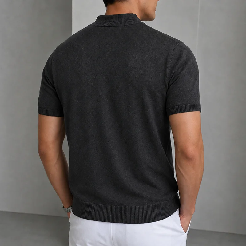 Herren Casual Einfaches Strick-T-Shirt Halbhoher Kragen Weicher Komfort Modisch Einfarbiges Strick-Kurzarm-T-Shirt Mock Neck Pullover – Detail 16