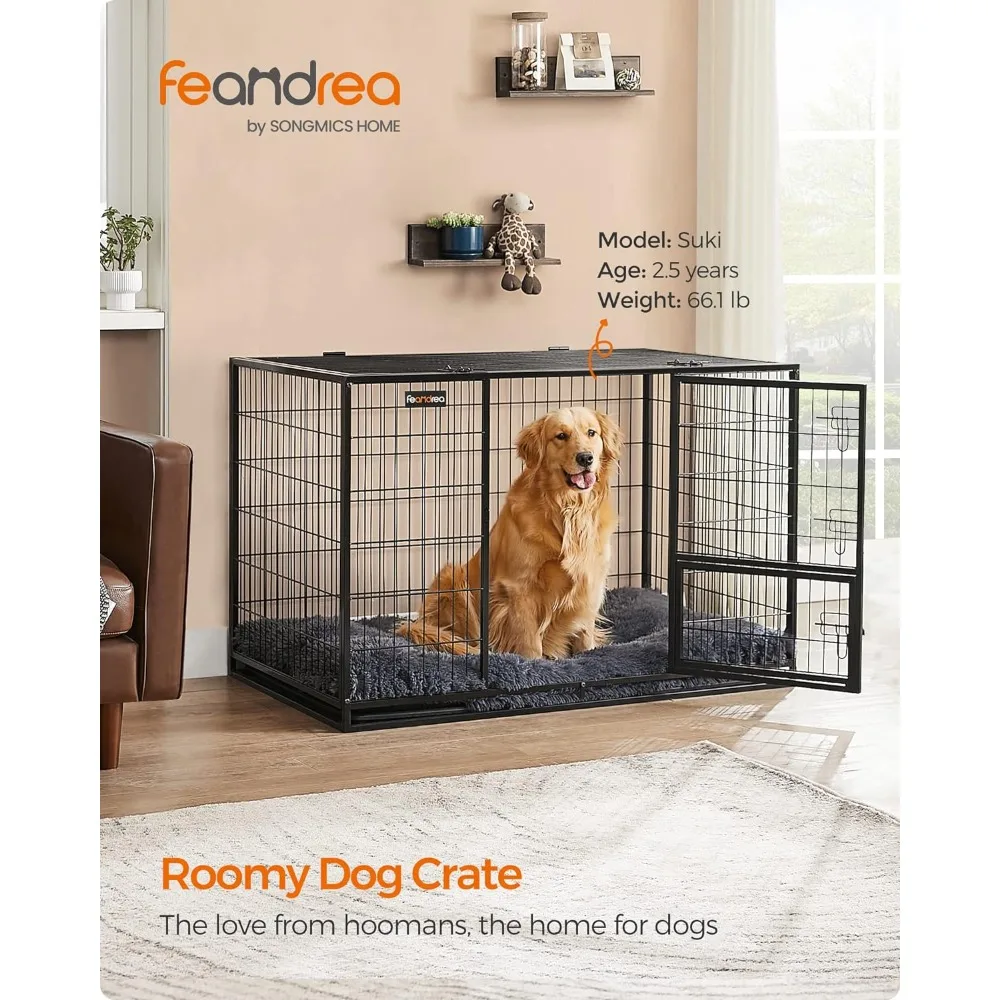 Heavy-Duty Dog Crate, Metal Dog Kennel and Cage with Removable Tray, XXL for Large Dogs, 48 x 29.3 x 31.7 Inches