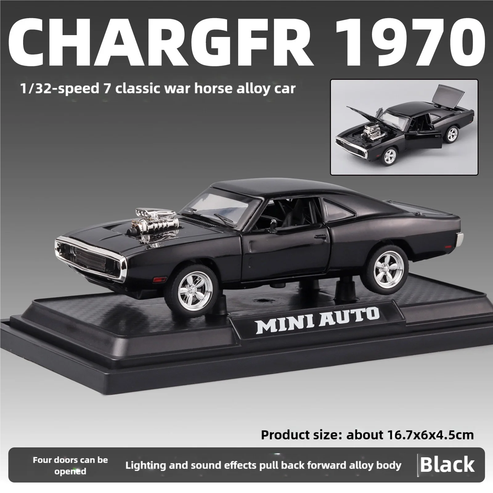 1:32 simulação 1970 dodge charger liga modelo de carro esportivo som luz puxar para trás carro de luxo brinquedo das crianças presente ornamentos