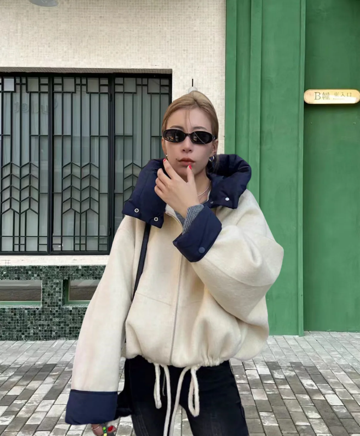 

Casual Green Zipper Hooded Women Jacket Loose Warm Buttons Long Sleeved Coats 2024 Autumn Winter Female Commuting Streetwear