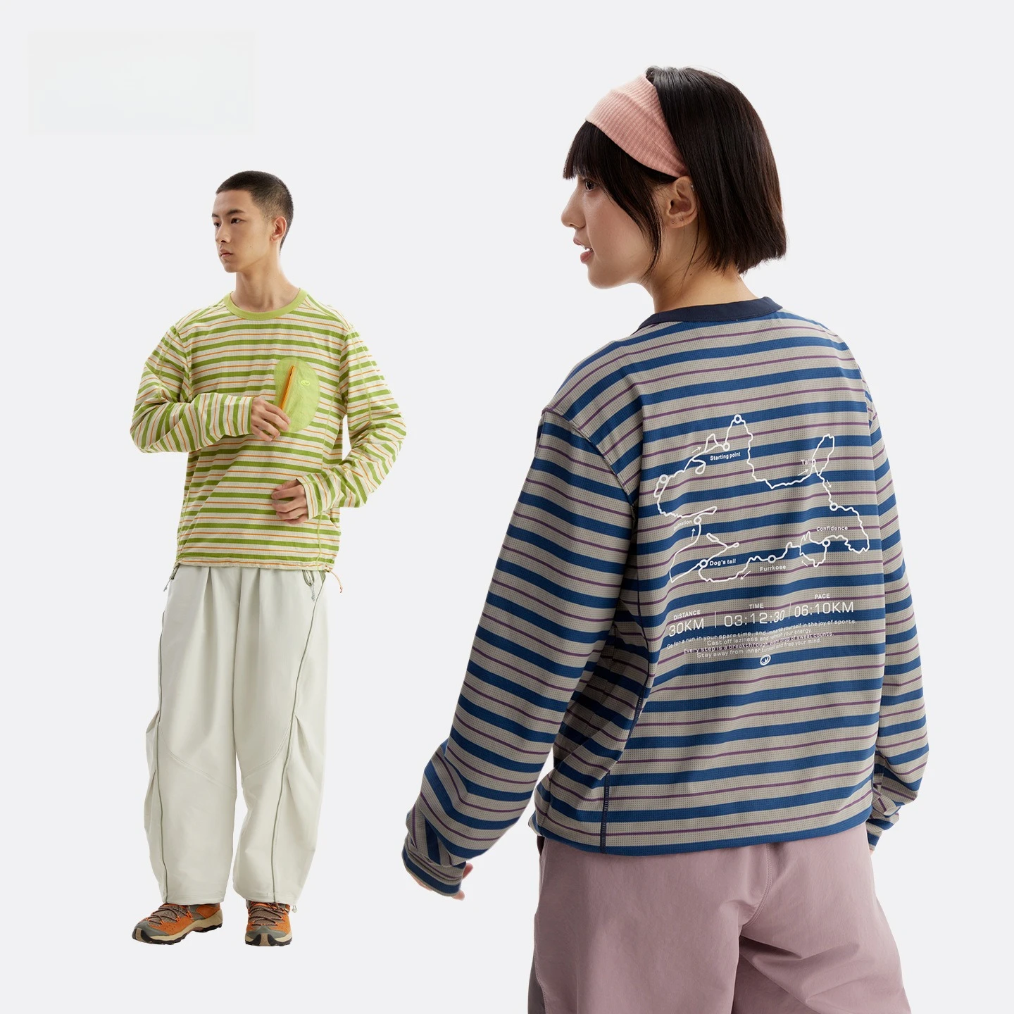 Unisex Striped Long Sleeve Tee – UPF50+ Sun Protection & Quick-Dry with Contrast Zipper Pocket Outdoor & Casual Wear