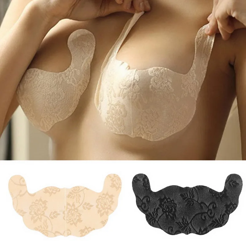 Women Self Adhesive Bra Strapless Large Size Blackless Solid Bra Lace Stick Gel Push Up Women's Underwear Invisible Bra Lace