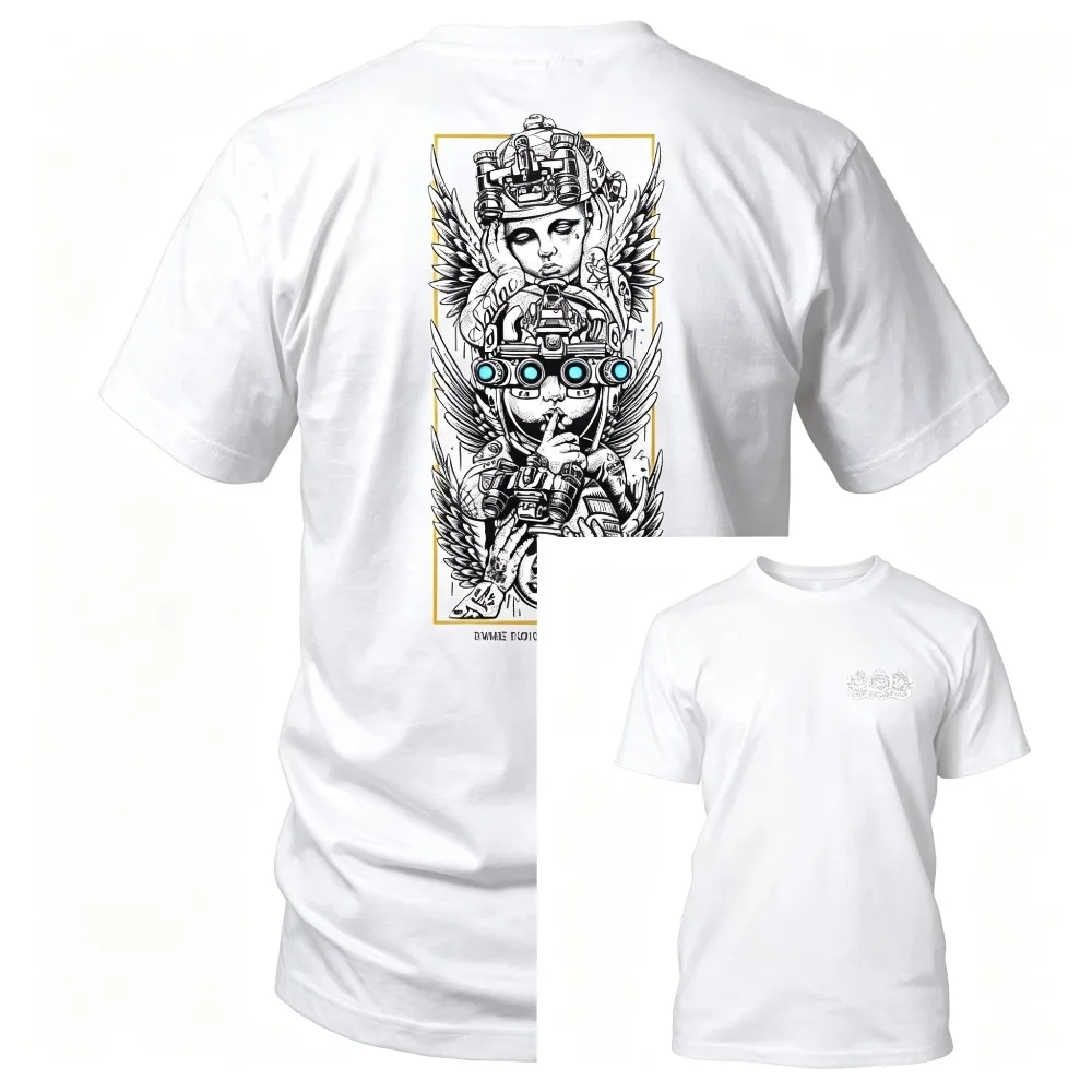 2026 New Tactical Angel Back Large Print T-shirt Winged Helmet Night Vision Graphic Military Street Loose Unisex Cool Trend Tops