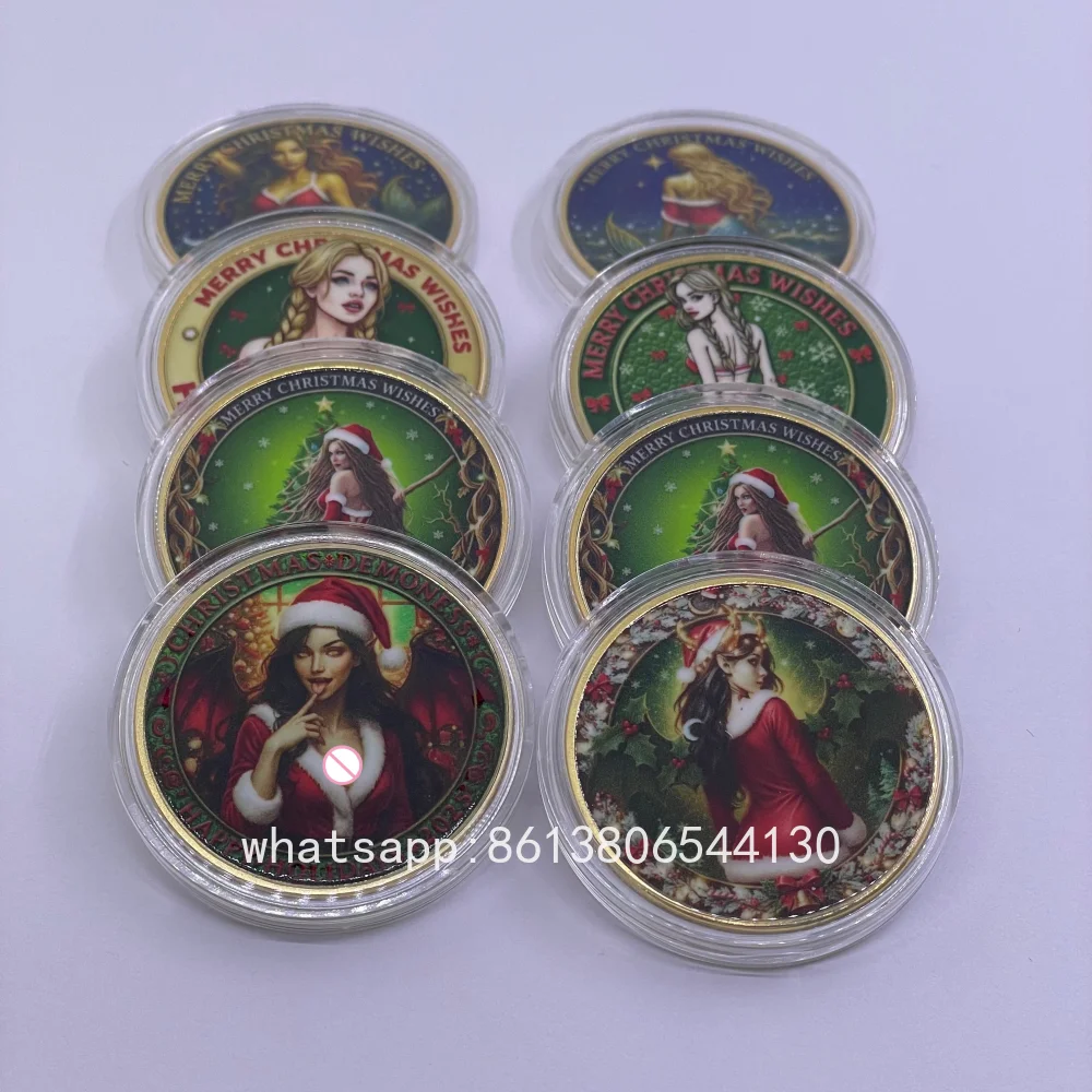 

Рождественская монета-вызов, памятная монета, красочная женская фигурка, узор русалки, снежинка, коллекционный сувенир, Рождественский подарок